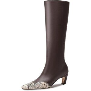 Women's Snack Brown Kitten Heel Knee High Tall Square Toe Fashion Sexy Boots